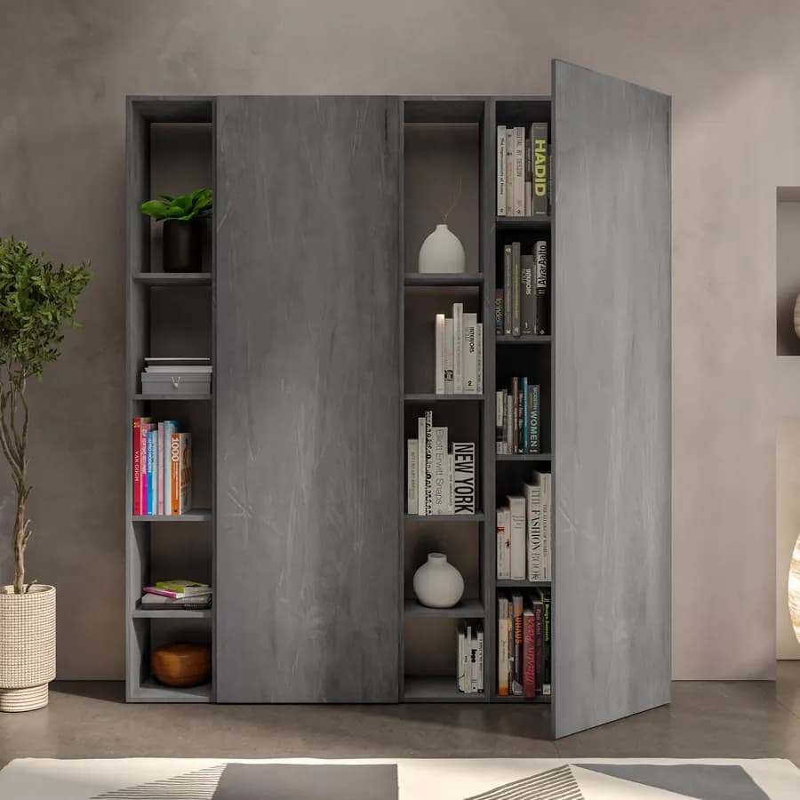 Libreria 163x185h cm 4 elementi piombo con vani a giorno e 2 ante - Clary