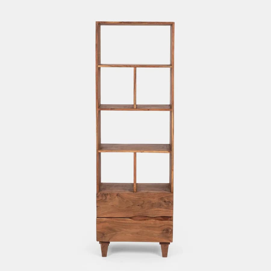 Libreria 177h cm in legno di acacia con 2 cassetti - Freia Acacia