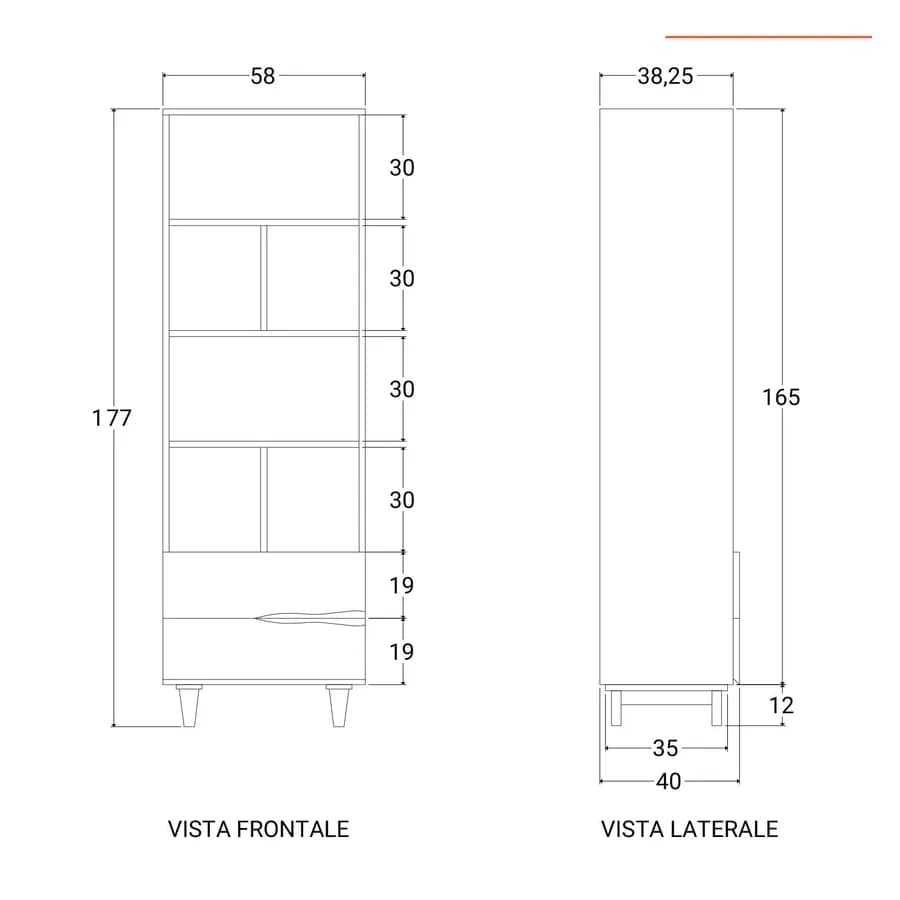 Libreria 177h cm in legno di acacia con 2 cassetti - Freia Acacia
