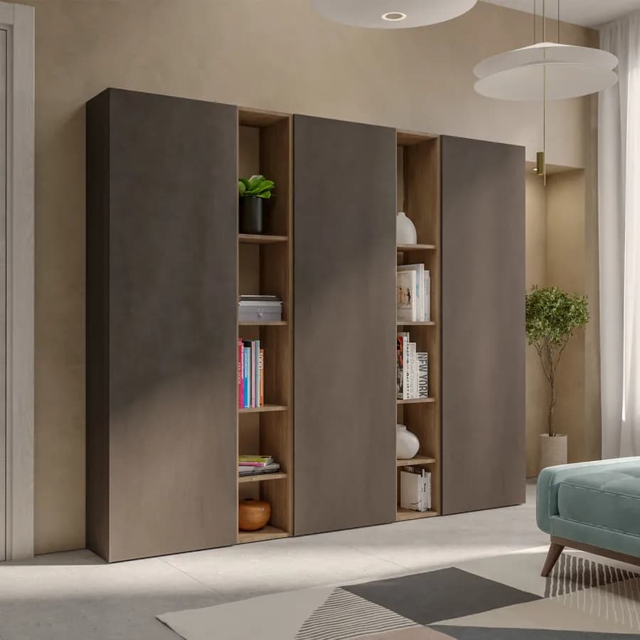 Libreria 217x185h cm 5 elementi con vani a giorno mercure e 3 ante lava - Clary