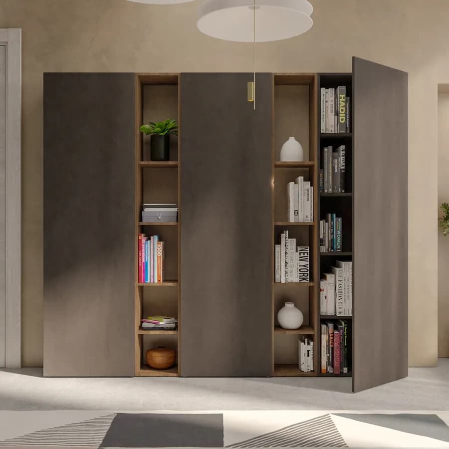 Libreria 217x185h cm 5 elementi con vani a giorno mercure e 3 ante lava - Clary