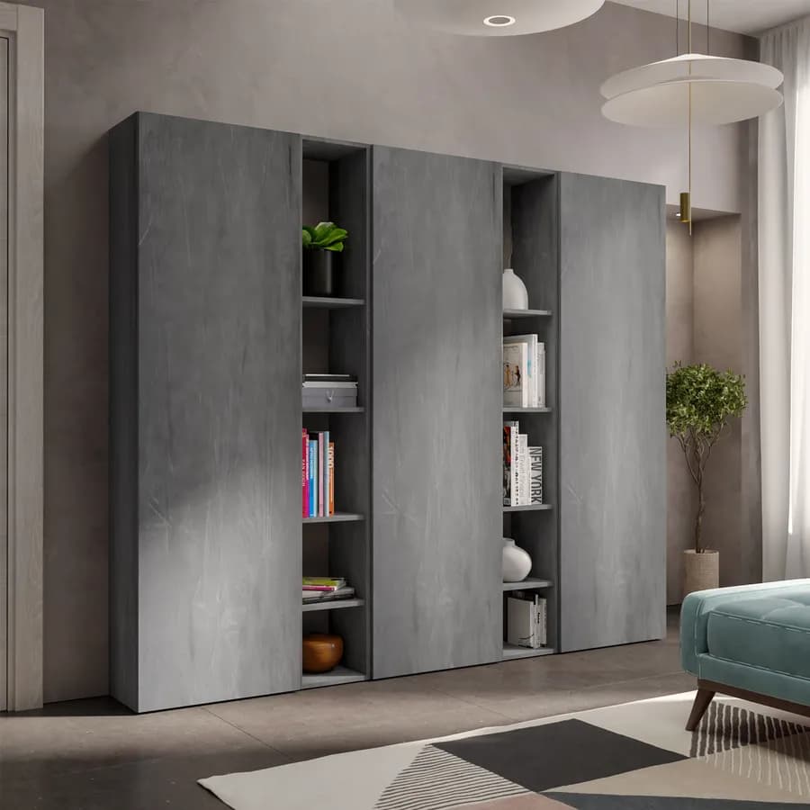 Libreria 217x185h cm 5 elementi piombo con vani a giorno e 3 ante - Clary