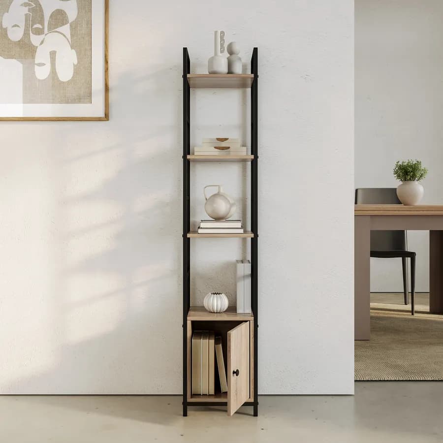 Libreria 29x144h effetto rovere selvatico con 3 ripiani e 1 anta - Shiga