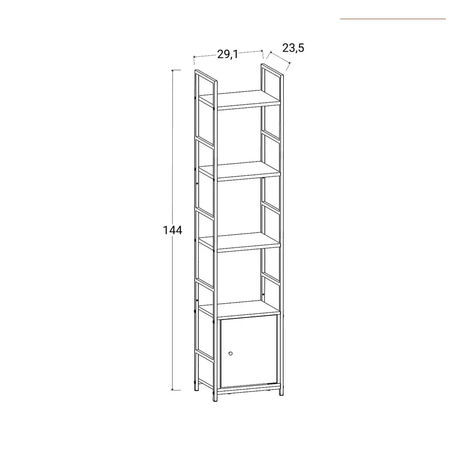 Libreria 29x144h effetto rovere selvatico con 3 ripiani e 1 anta - Shiga