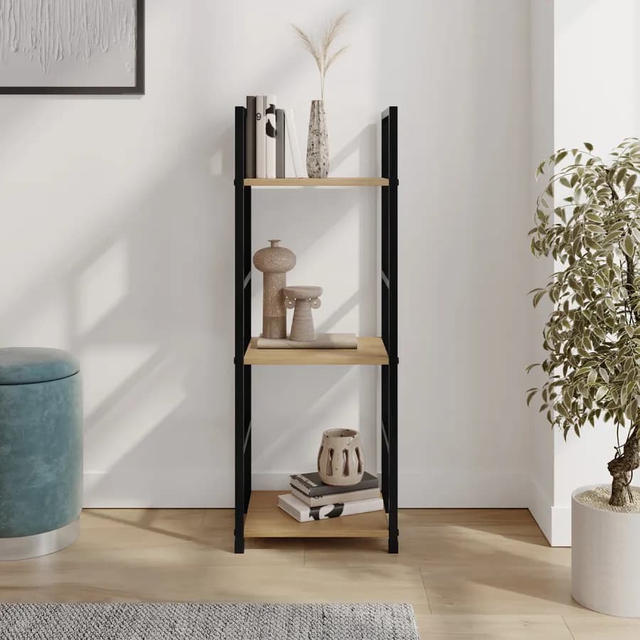 Libreria 29x80h cm in acciaio nero e legno rovere selvatico - Duke