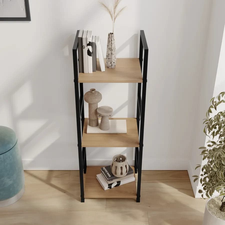 Libreria 29x80h cm in acciaio nero e legno rovere selvatico - Duke