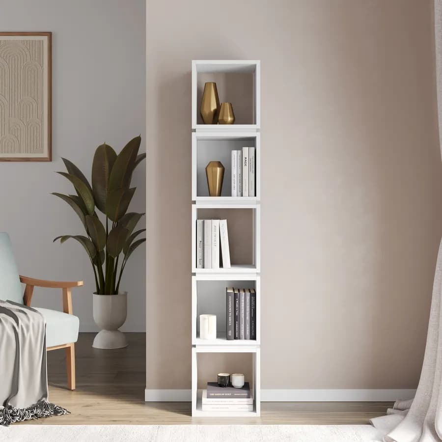 Libreria 32x167h cm bianco con 5 vani - Kantiko