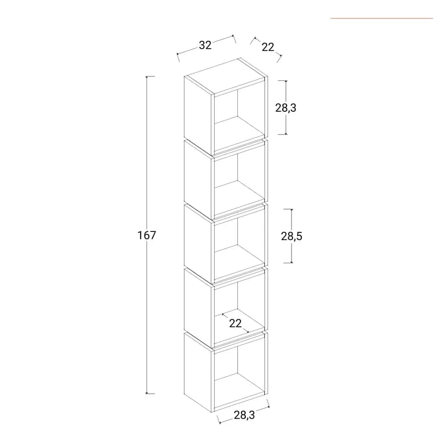 Libreria 32x167h cm bianco con 5 vani - Kantiko