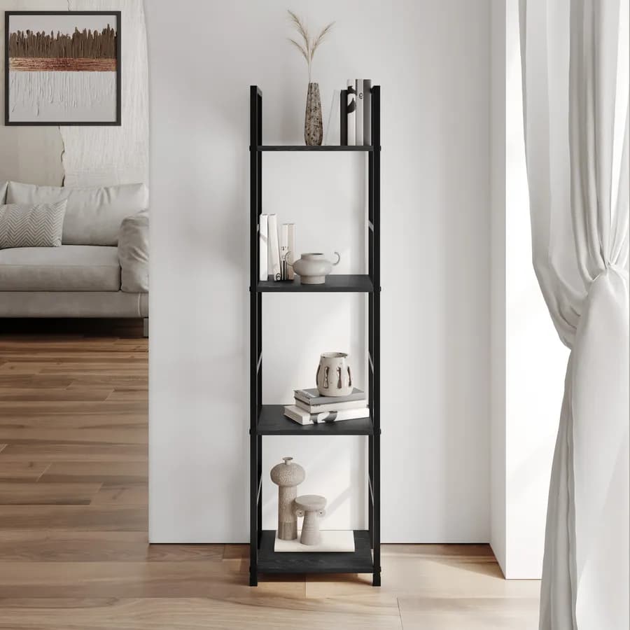 Libreria 29x112h cm in acciaio nero e legno rovere nero - Duke
