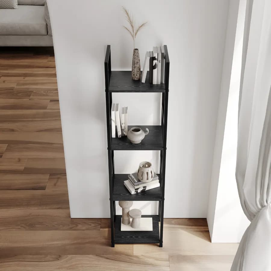 Libreria 29x112h cm in acciaio nero e legno rovere nero - Duke