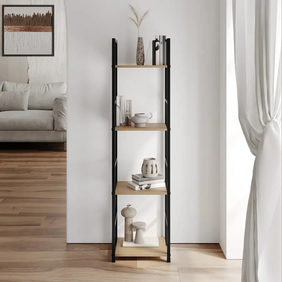 Libreria 29x112h cm in acciaio nero e legno rovere selvatico - Duke