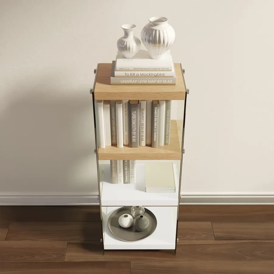 Libreria 40x100h cm in vetro temperato con ripiani bianco e rovere - City