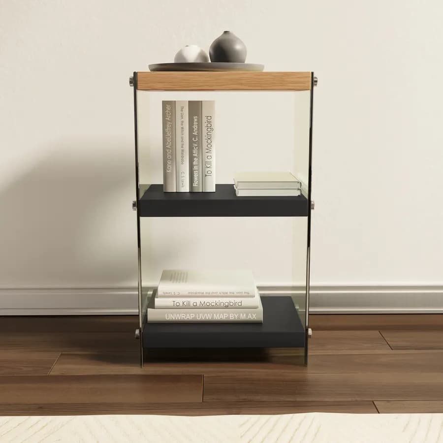 Libreria 40x70h cm in vetro temperato con ripiani nero e rovere - City