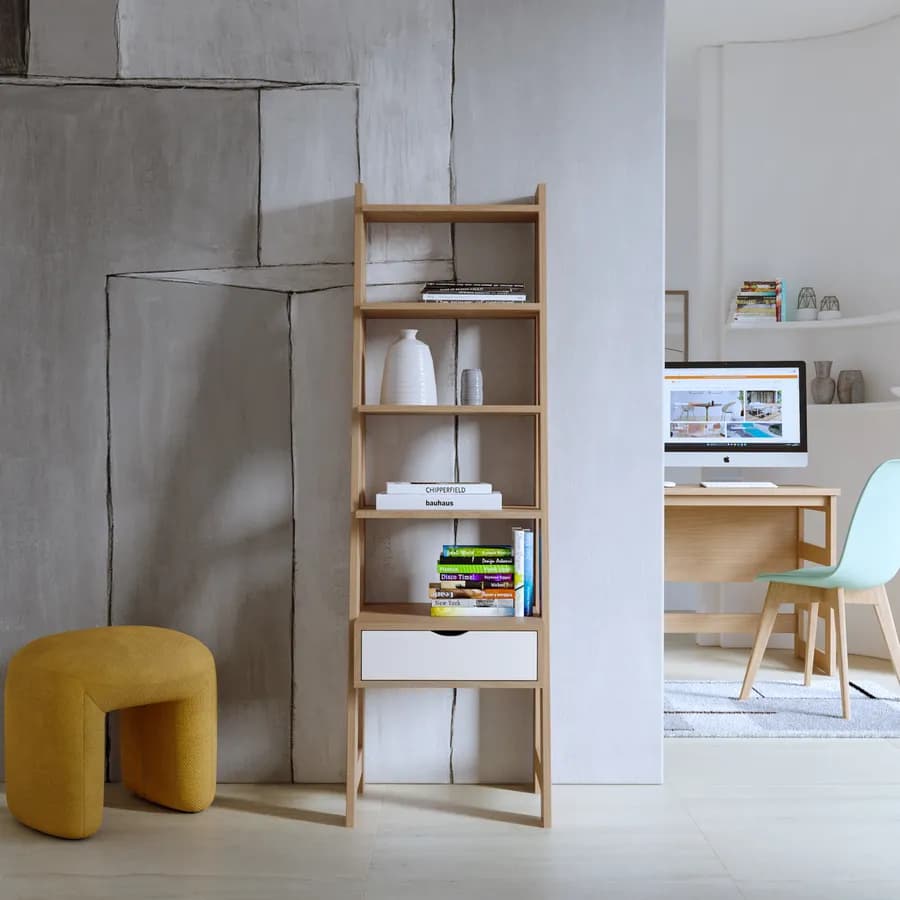 Libreria 48x155h cm effetto rovere con 1 cassetto bianco - Eldora