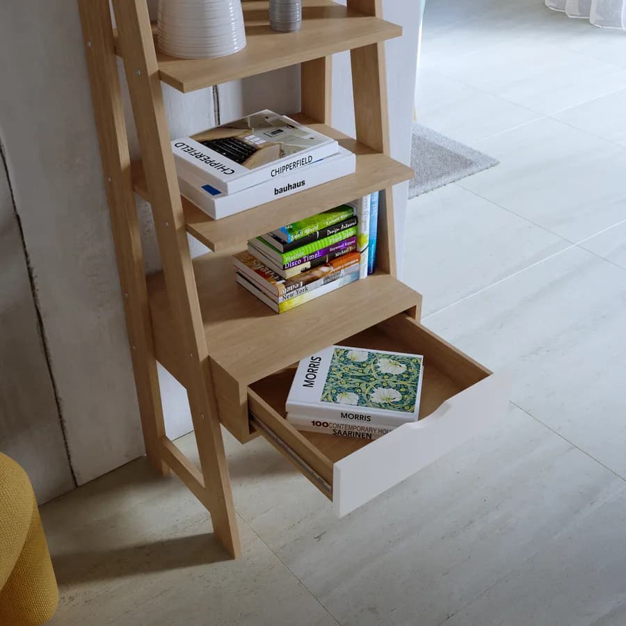 Libreria 48x155h cm effetto rovere con 1 cassetto bianco - Eldora