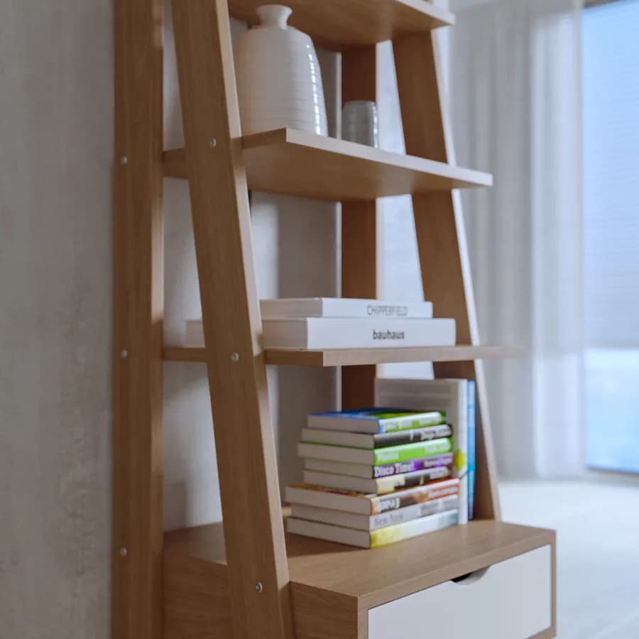 Libreria 48x155h cm effetto rovere con 1 cassetto bianco - Eldora