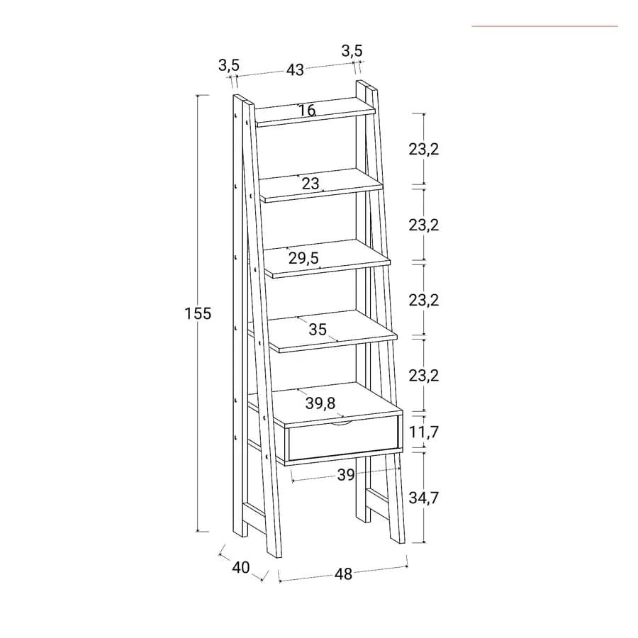 Libreria 48x155h cm effetto rovere con 1 cassetto bianco - Eldora