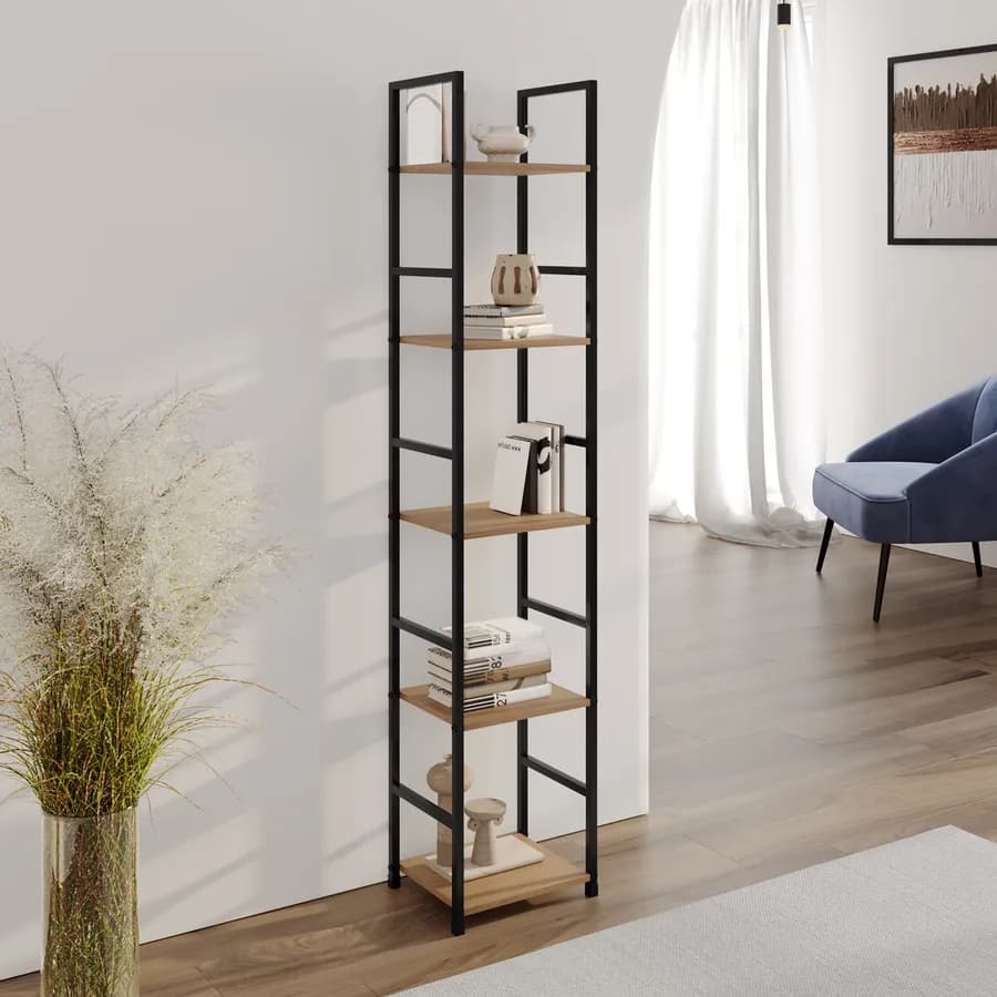Libreria 29X144h cm in acciaio nero e legno rovere selvatico - Duke