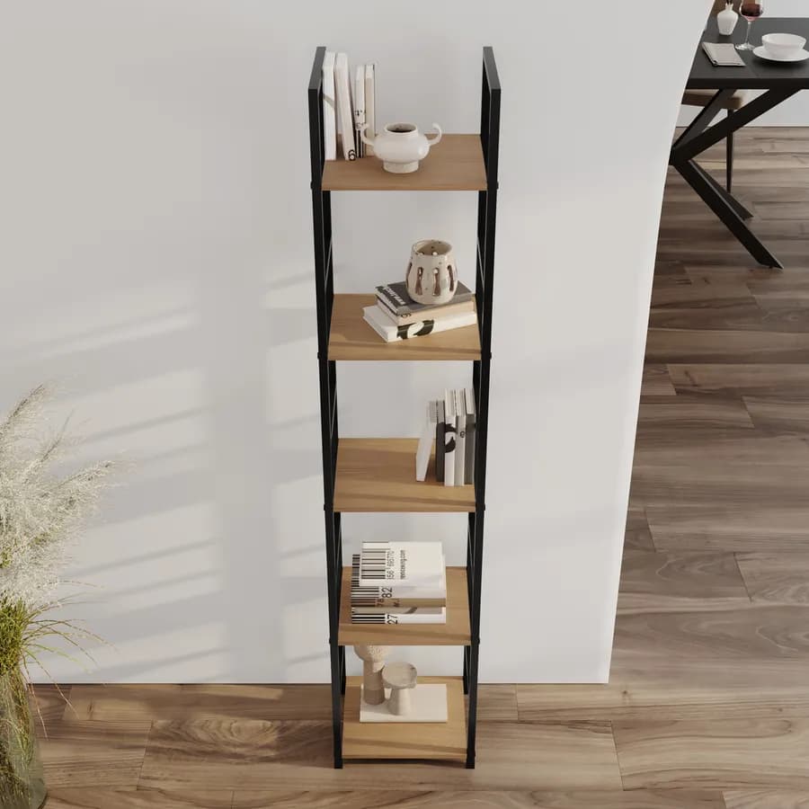 Libreria 29X144h cm in acciaio nero e legno rovere selvatico - Duke