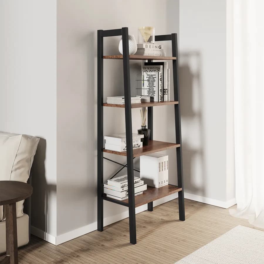 Libreria 56x138h ripiani noce e struttura in metallo nero - Lynx