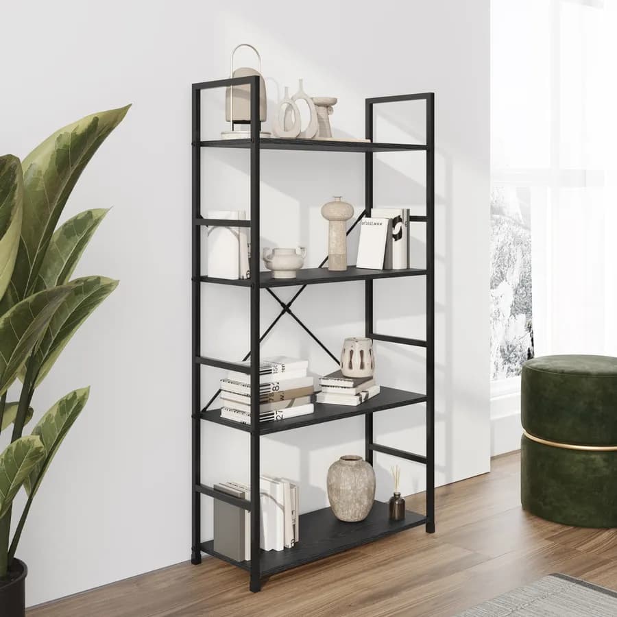 Libreria 58x112h cm in acciaio nero e legno rovere nero - Duke