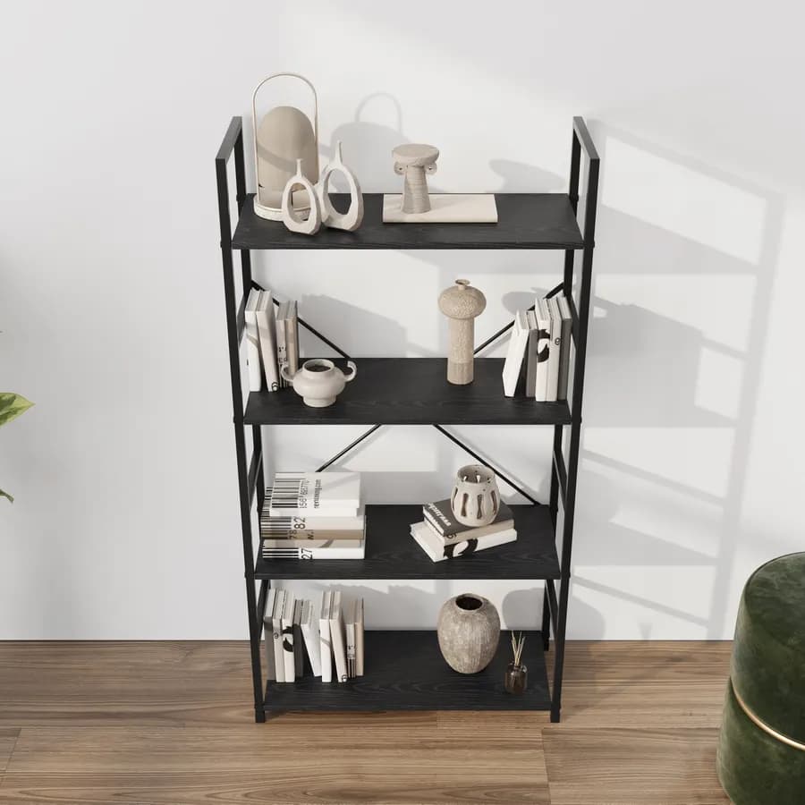 Libreria 58x112h cm in acciaio nero e legno rovere nero - Duke