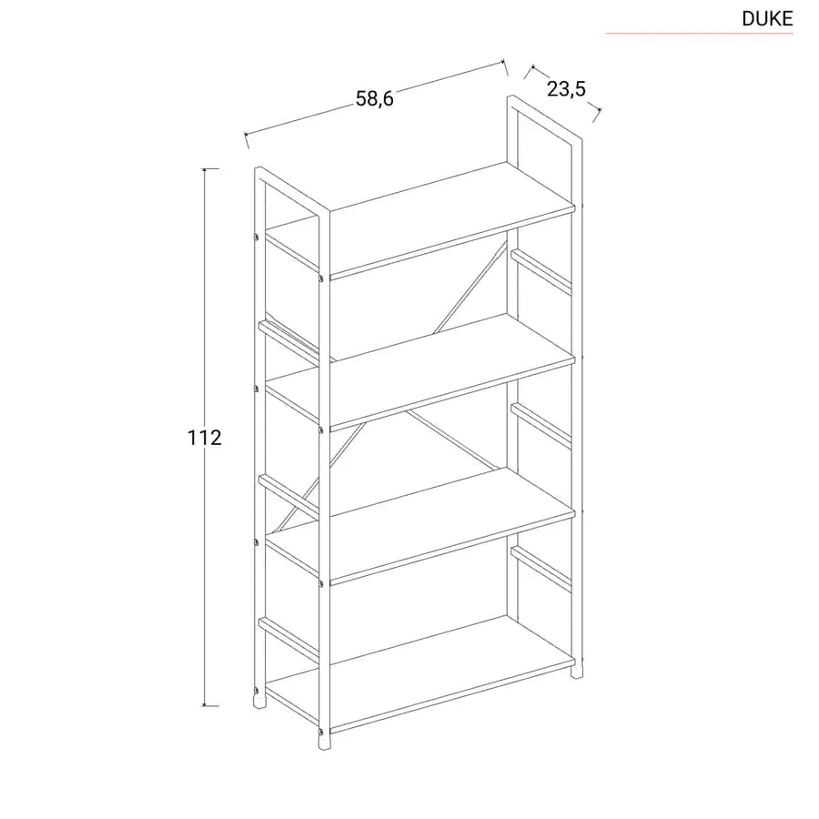 Libreria 58x112h cm in acciaio nero e legno rovere nero - Duke