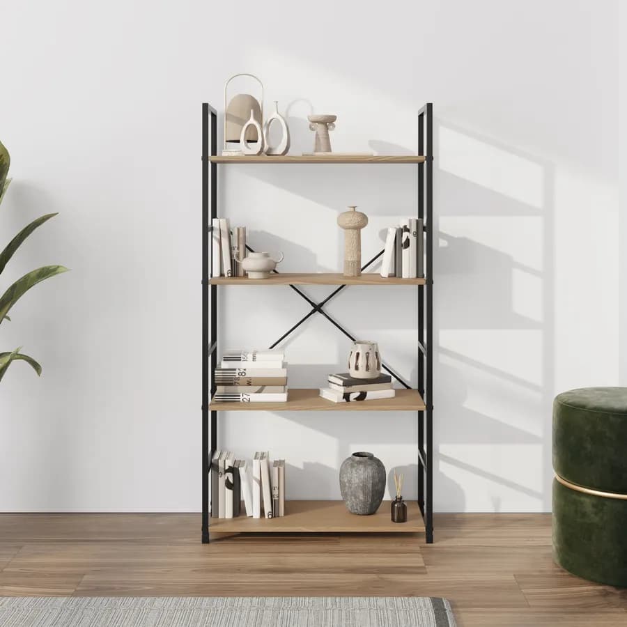 Libreria 58x112h cm in acciaio nero e legno rovere selvatico - Duke