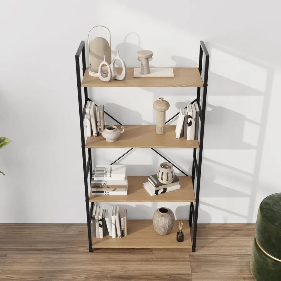 Libreria 58x112h cm in acciaio nero e legno rovere selvatico - Duke