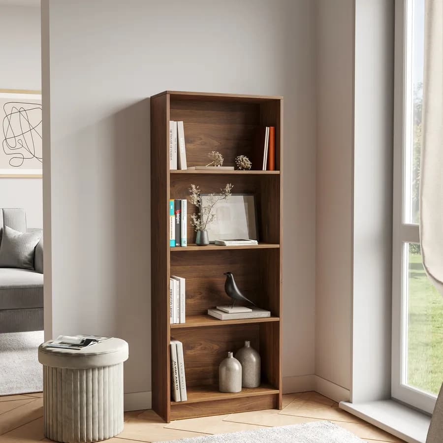 Libreria 58x150h cm in legno rovere noce con 4 ripiani - Power
