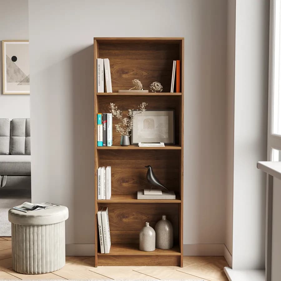 Libreria 58x150h cm in legno rovere noce con 4 ripiani - Power