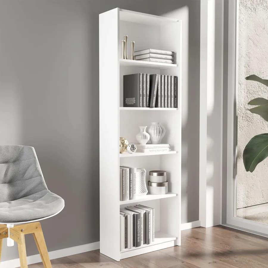 Libreria 58x170h cm in legno bianco con 5 ripiani - Power
