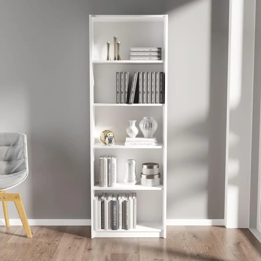 Libreria 58x170h cm in legno bianco con 5 ripiani - Power