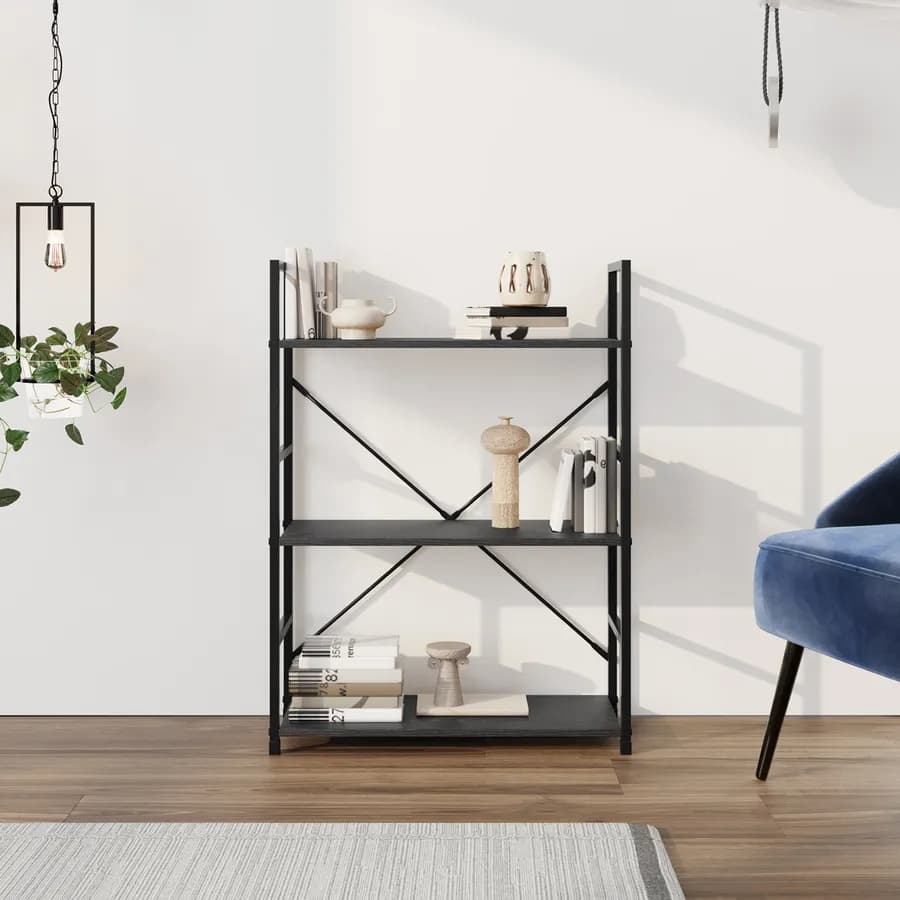Libreria 58x80h cm in acciaio nero e legno rovere nero - Duke