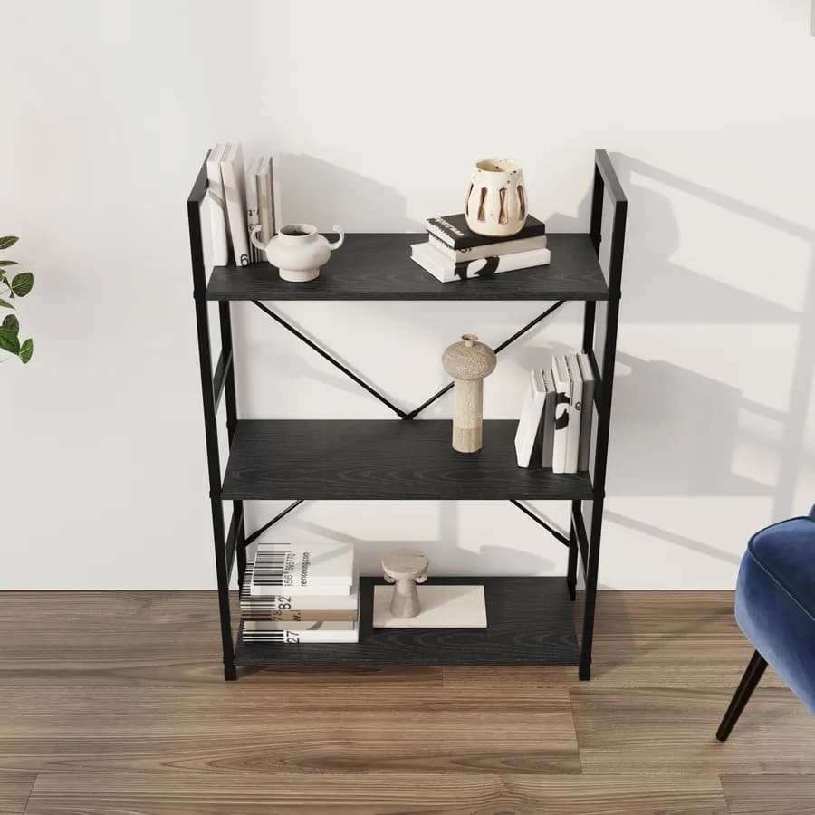 Libreria 58x80h cm in acciaio nero e legno rovere nero - Duke