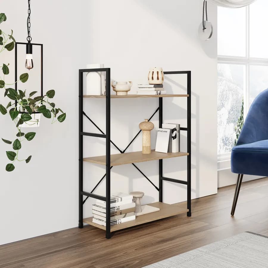 Libreria 58x80h cm in acciaio nero e legno rovere selvatico - Duke