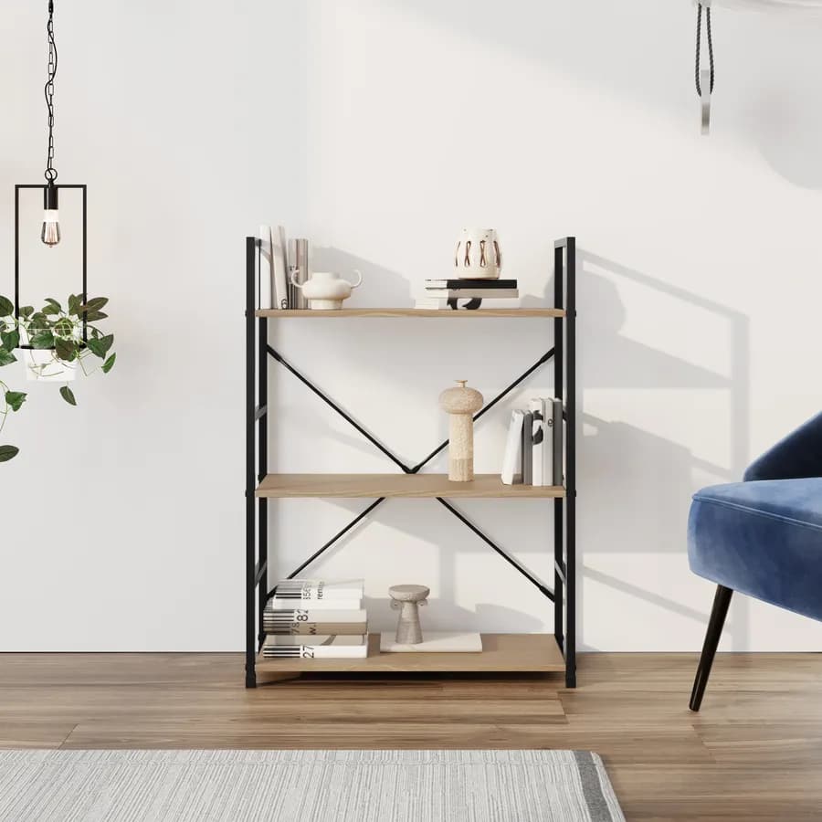 Libreria 58x80h cm in acciaio nero e legno rovere selvatico - Duke