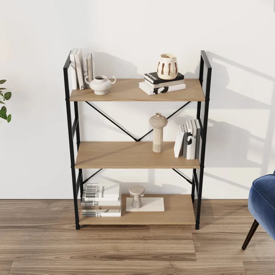 Libreria 58x80h cm in acciaio nero e legno rovere selvatico - Duke