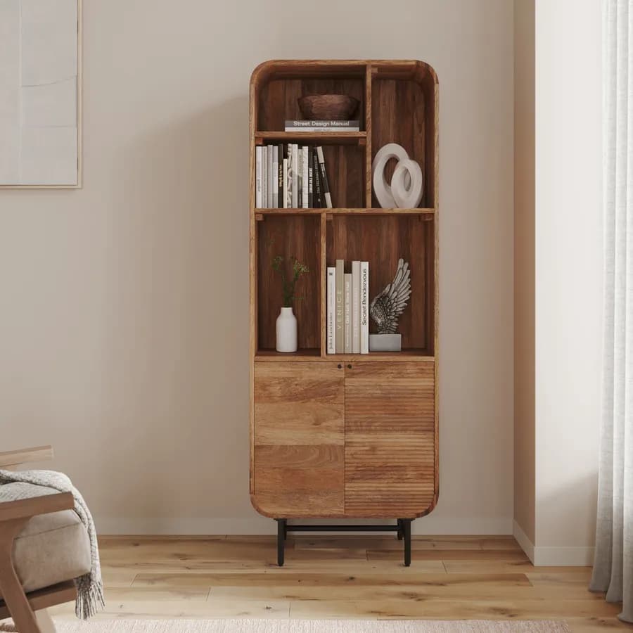 Libreria 60x160h cm in legno di mango cannettato con 2 ante - Mumbai