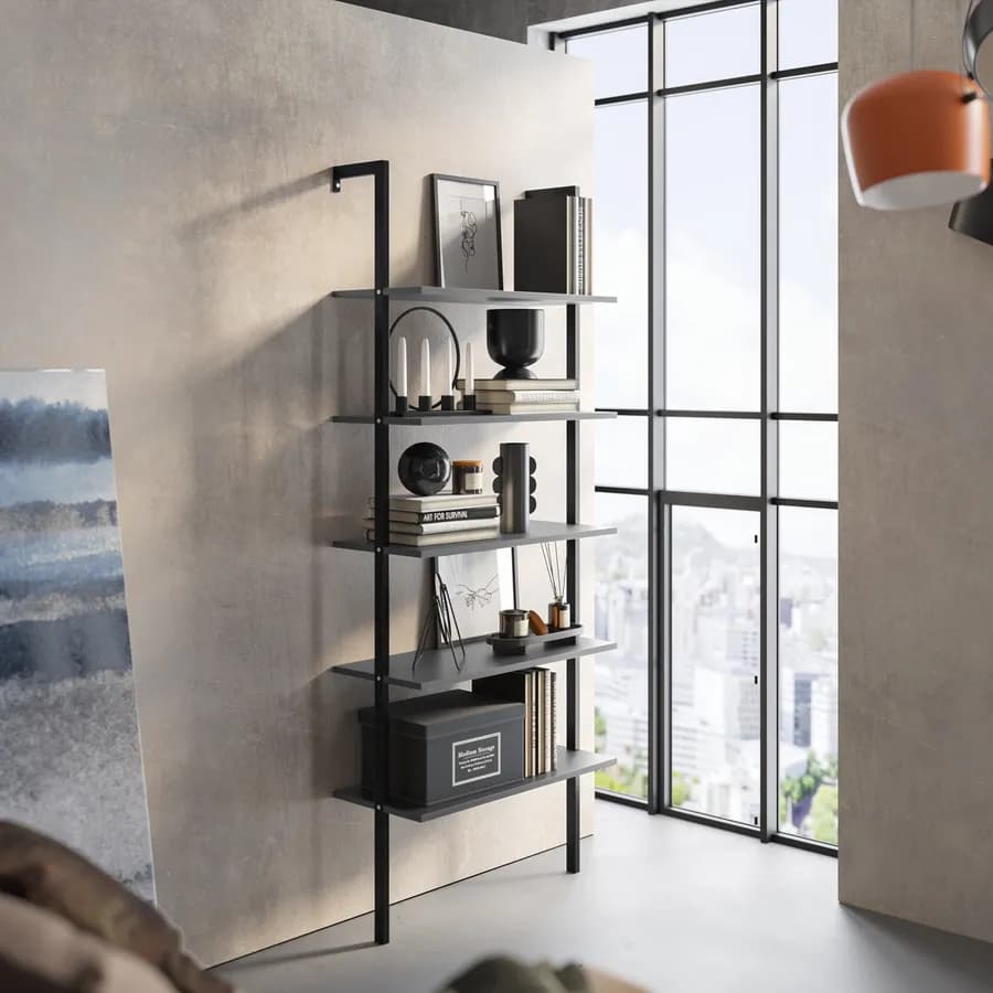 Libreria 70x180h cm ripiani antracite e struttura in acciaio nero - Multipla