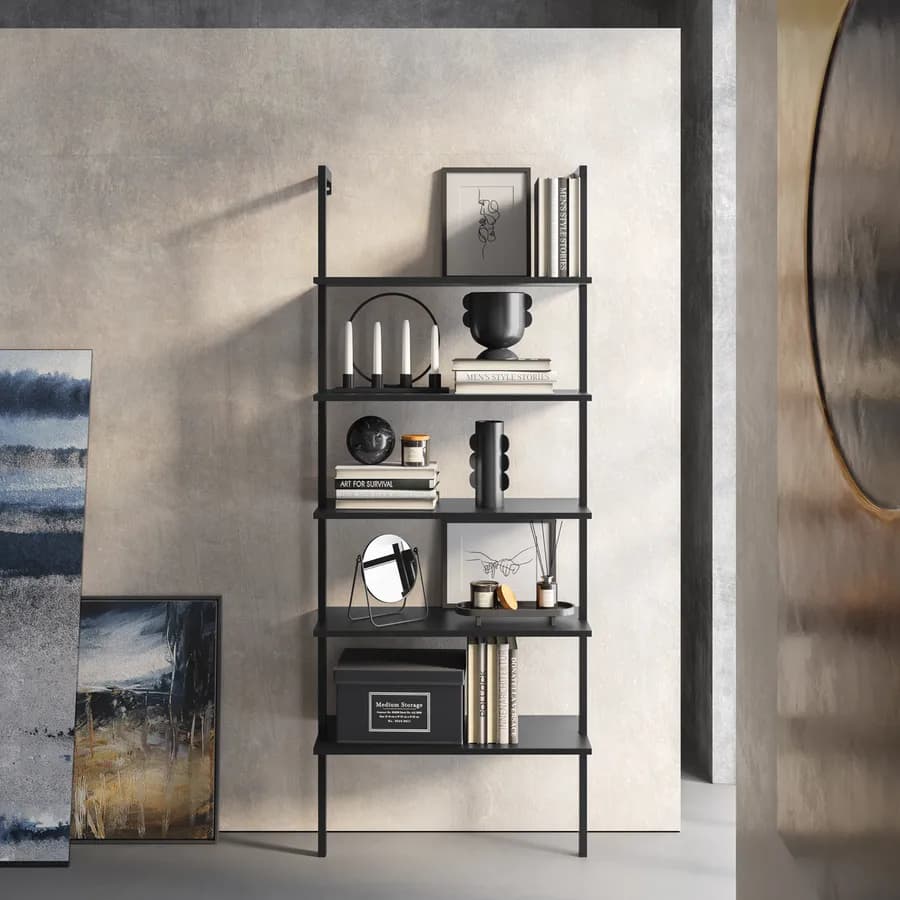 Libreria 70x180h cm ripiani antracite e struttura in acciaio nero - Multipla