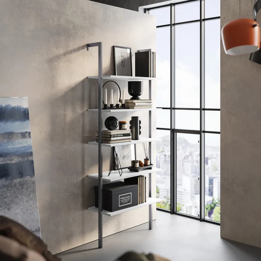 Libreria 70x180h cm ripiani bianchi e struttura in acciaio opaco - Multipla