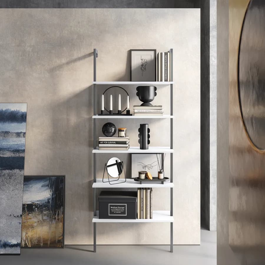 Libreria 70x180h cm ripiani bianchi e struttura in acciaio opaco - Multipla