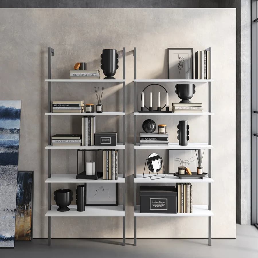 Libreria 70x180h cm ripiani bianchi e struttura in acciaio opaco - Multipla
