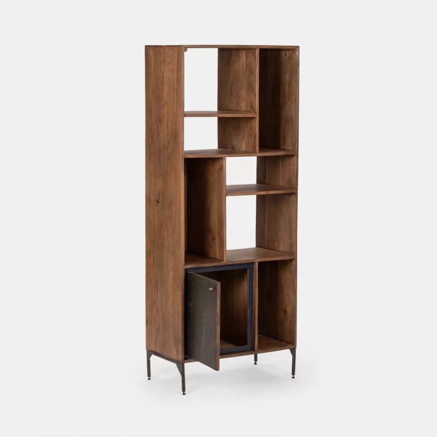 Libreria 73x183h cm in legno con anta e vani a giorno - Freia Acacia