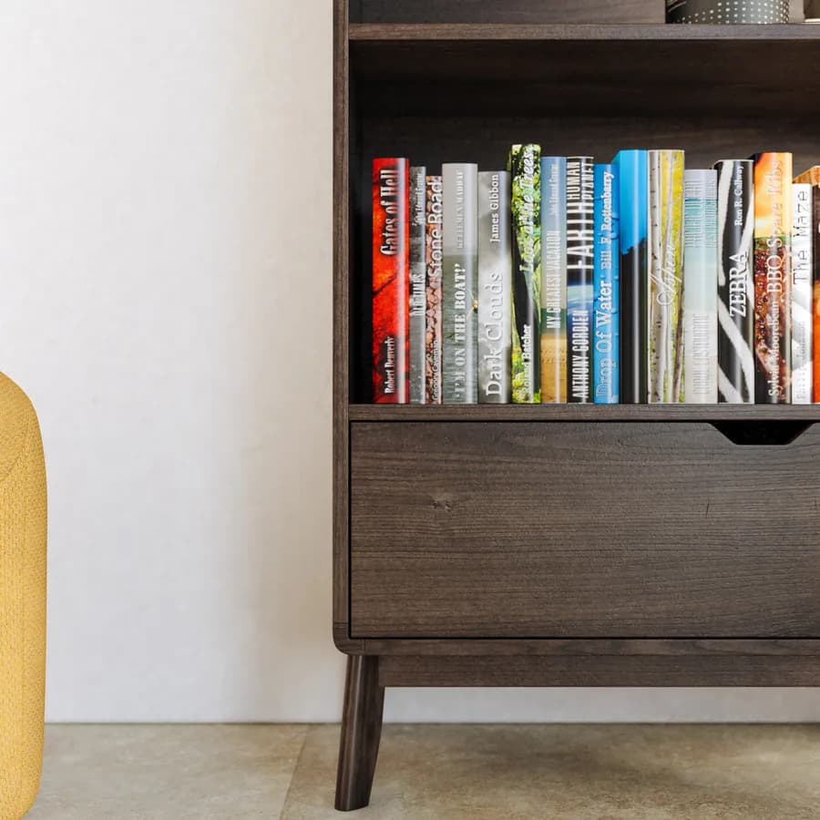 Libreria 80x180h cm in legno rovere kover con 4 vani a giorno e 1 cassetto - Ember