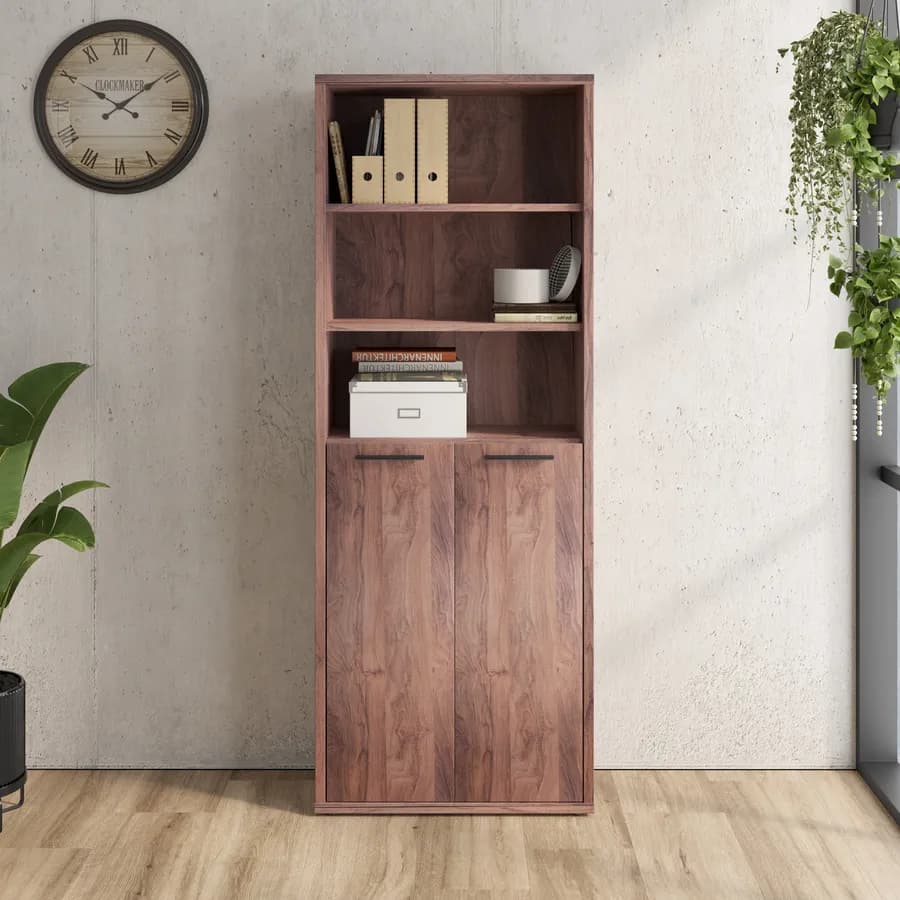 Libreria 82x217h cm noce brera con 2 ante basse - Historic brown