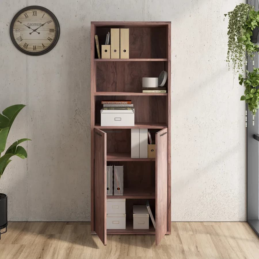 Libreria 82x217h cm noce brera con 2 ante basse - Historic brown