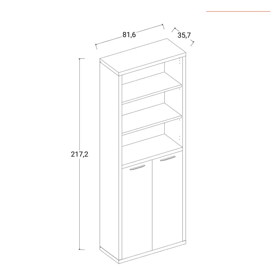 Libreria 82x217h cm noce brera con 2 ante basse - Historic brown