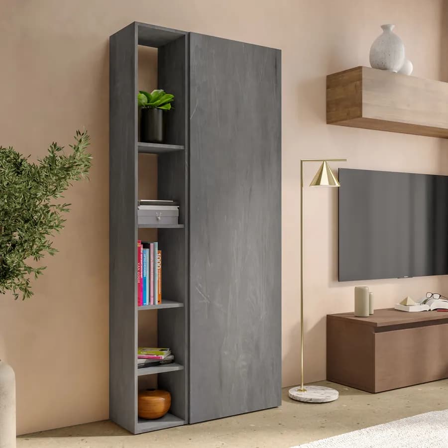 Libreria 82x185h cm 2 elementi piombo con vani a giorno e anta - Clary